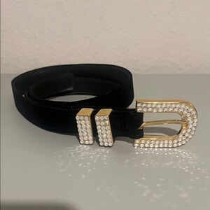 Vintage Rhinestone Gold Buckle Belt – Black Velvet – Western/Evening Glam